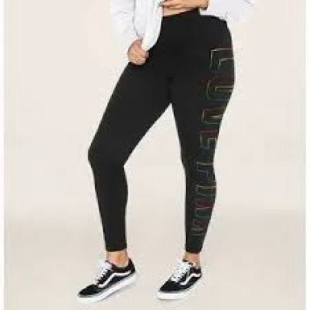 PINK Victoria's Secret Black Leggings with Colorful Logo